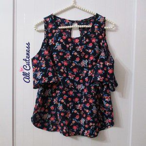 Floral Cold Shoulder Short Sleeve Top Size S